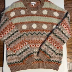 &merci Women's Patterned Crewneck Sweater - Brown, Green, and Orange. NEW.